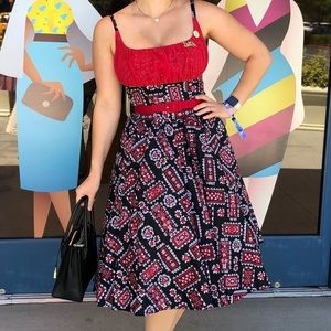 Pinup Couture Holly Swing Dress in Bandana Print w/ red belt